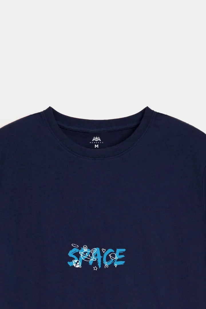Printed Graphic Tee - Navy Blue