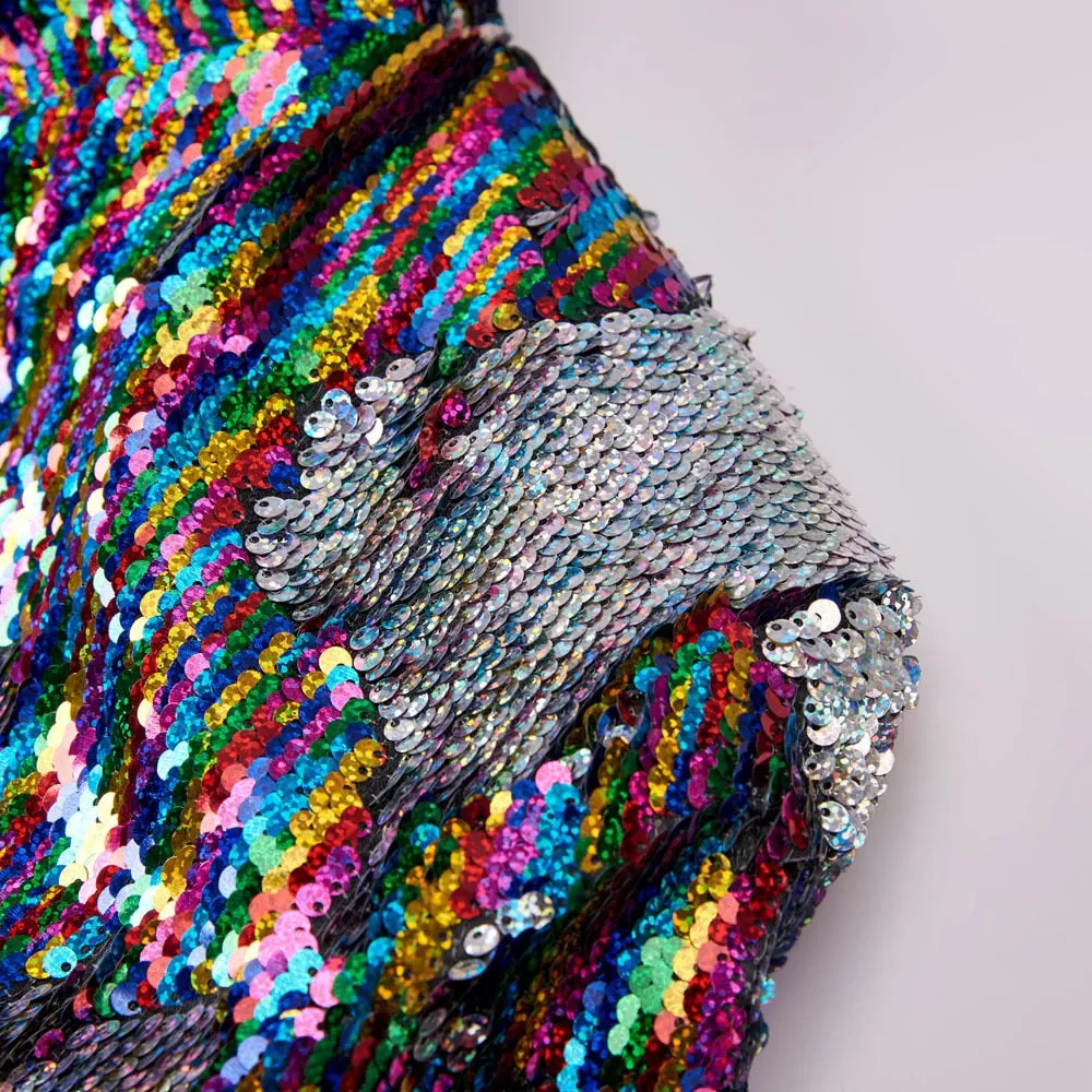 Rainbow Sequins Skull Lapel Stage Blazer