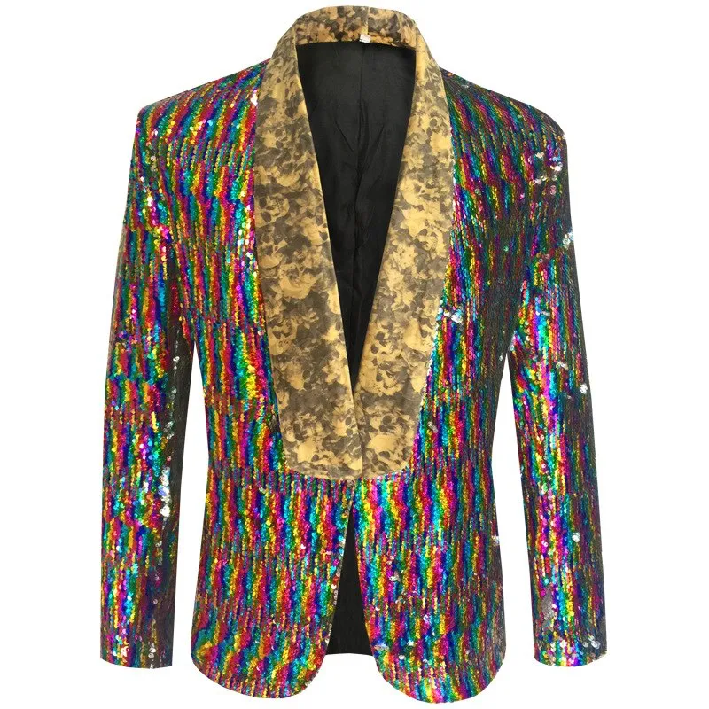 Rainbow Sequins Skull Lapel Stage Blazer