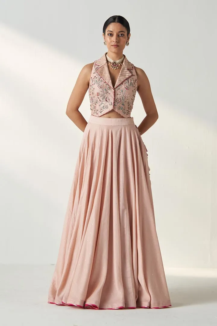 RAJITA BLUSH PINK GILET LEHENGA SET
