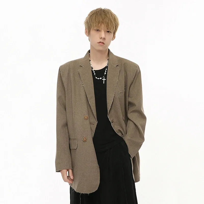 Raw Edge Double Breasted Solid Blazer