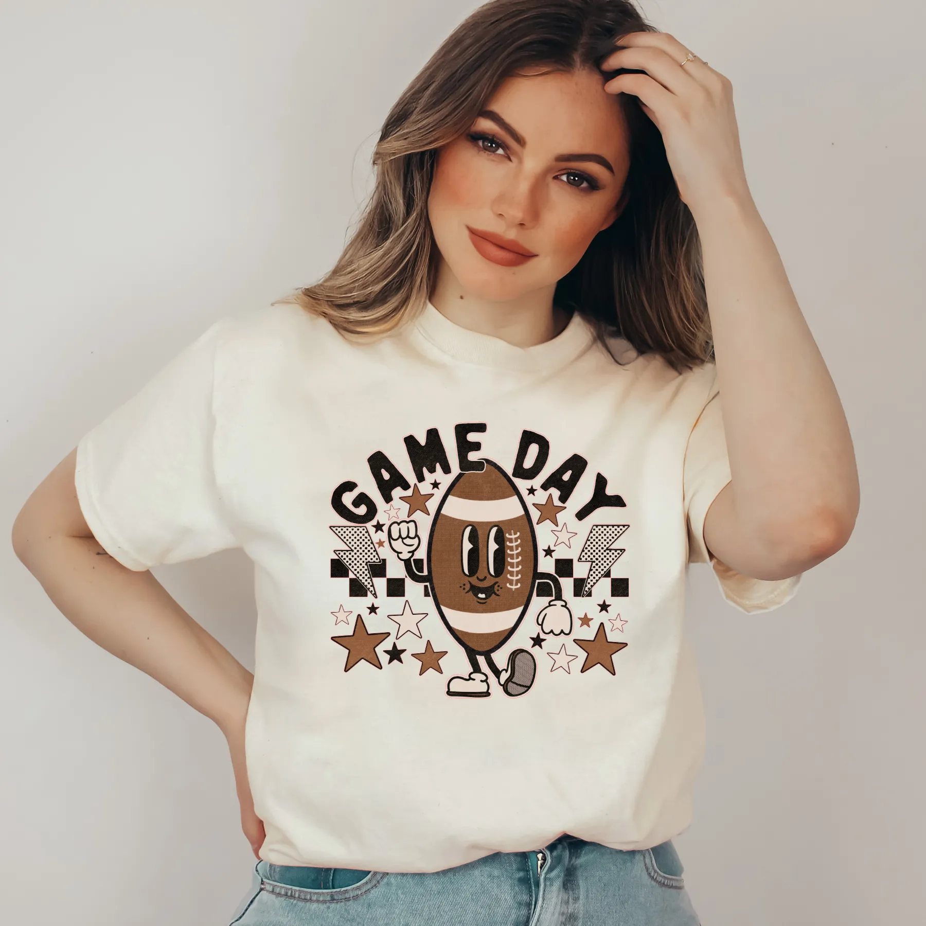 Retro Game Day Football Smile Shirt, Unisex Tee Shirt, Woman Tee Shirt, Mom shirt