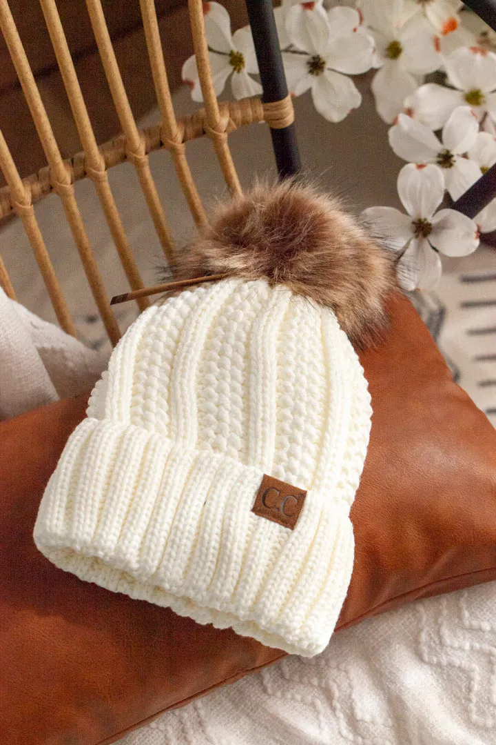 Rib Knit C.C. Hat with Pom