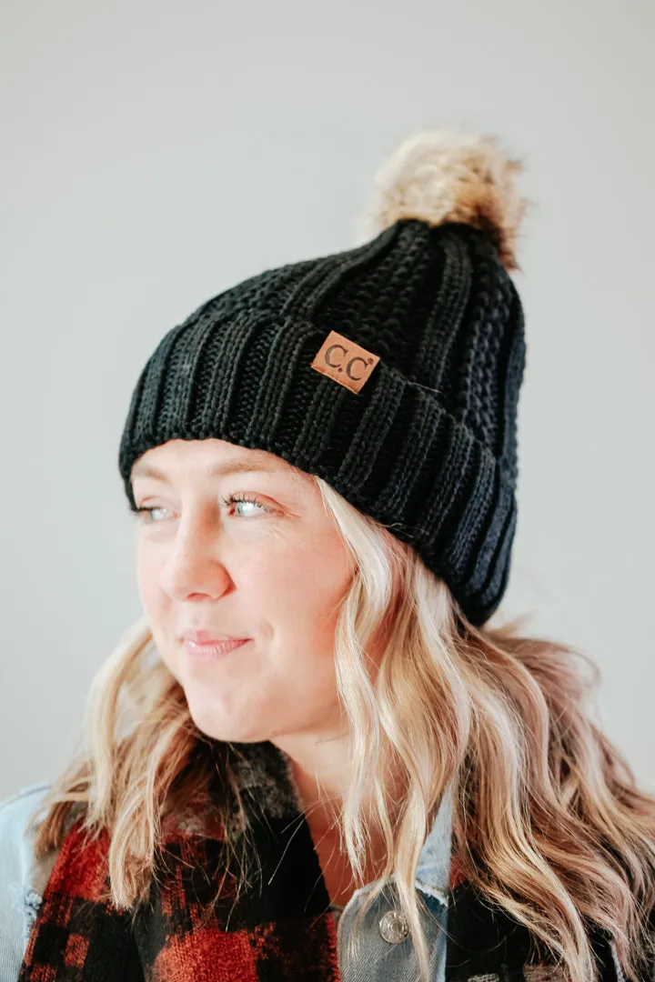 Rib Knit C.C. Hat with Pom