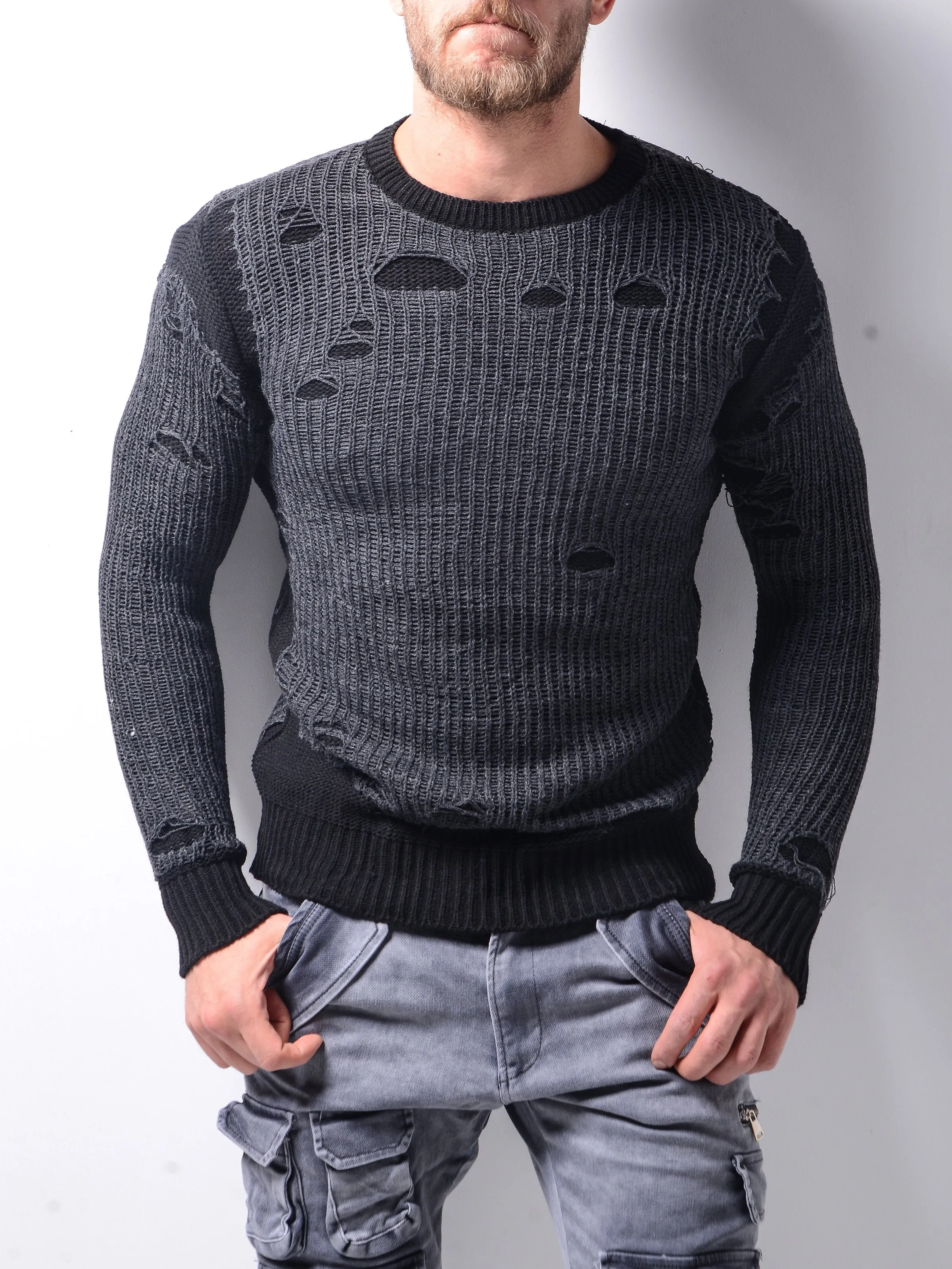 Ripped Gray Sweater
