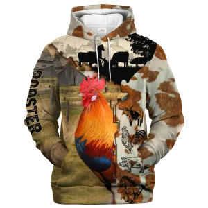 Rooster Fur Pattern On The Farm Hoodie, Chicken Hoodie, Farm Hoodie Men Women