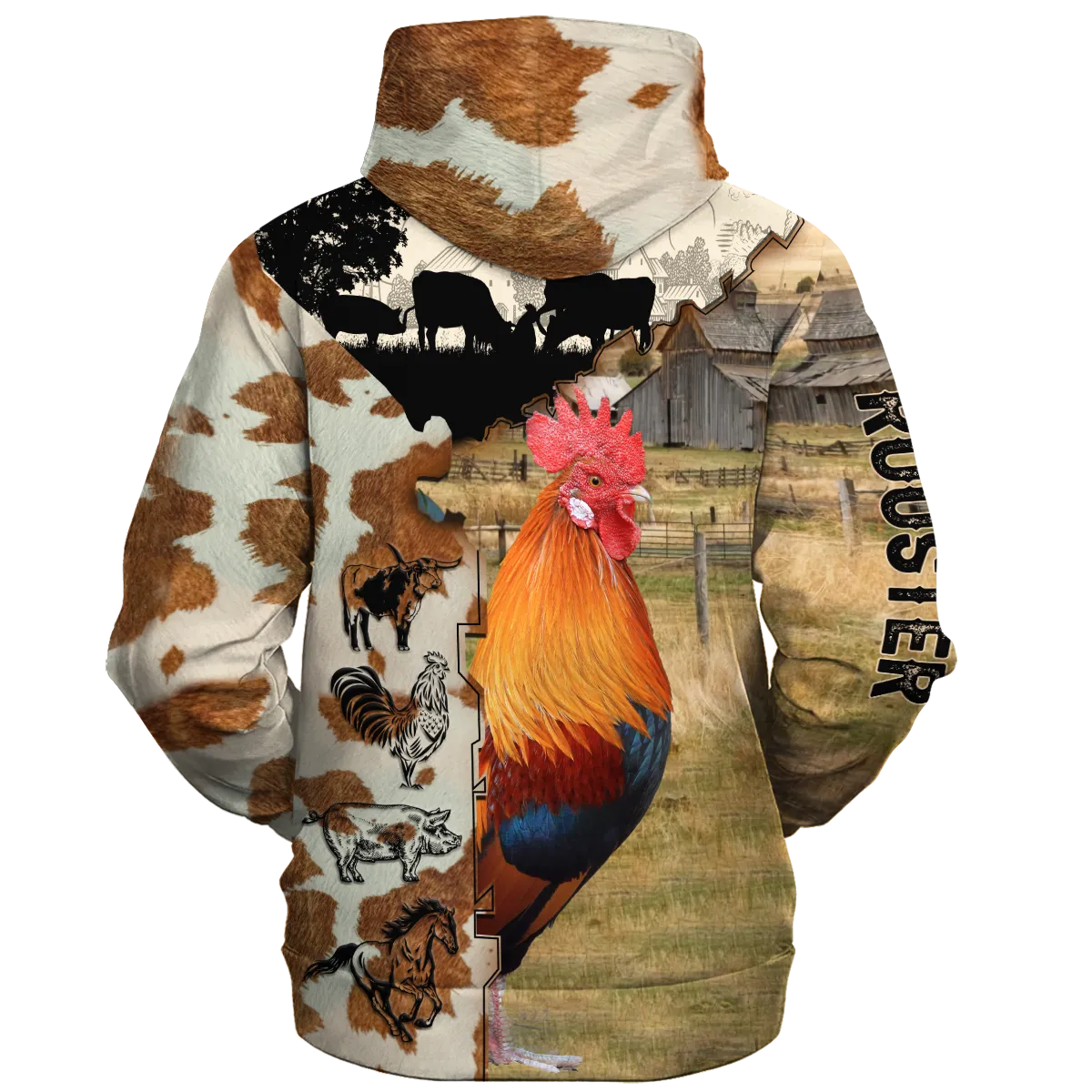 Rooster Fur Pattern On The Farm Hoodie, Chicken Hoodie, Farm Hoodie Men Women