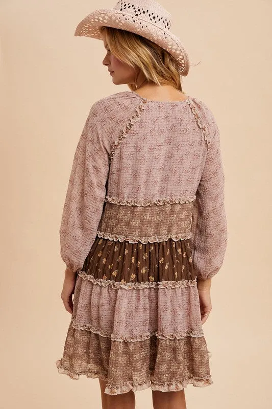 RUBY RUFFLED MIXED MEDIA MINI DRESS