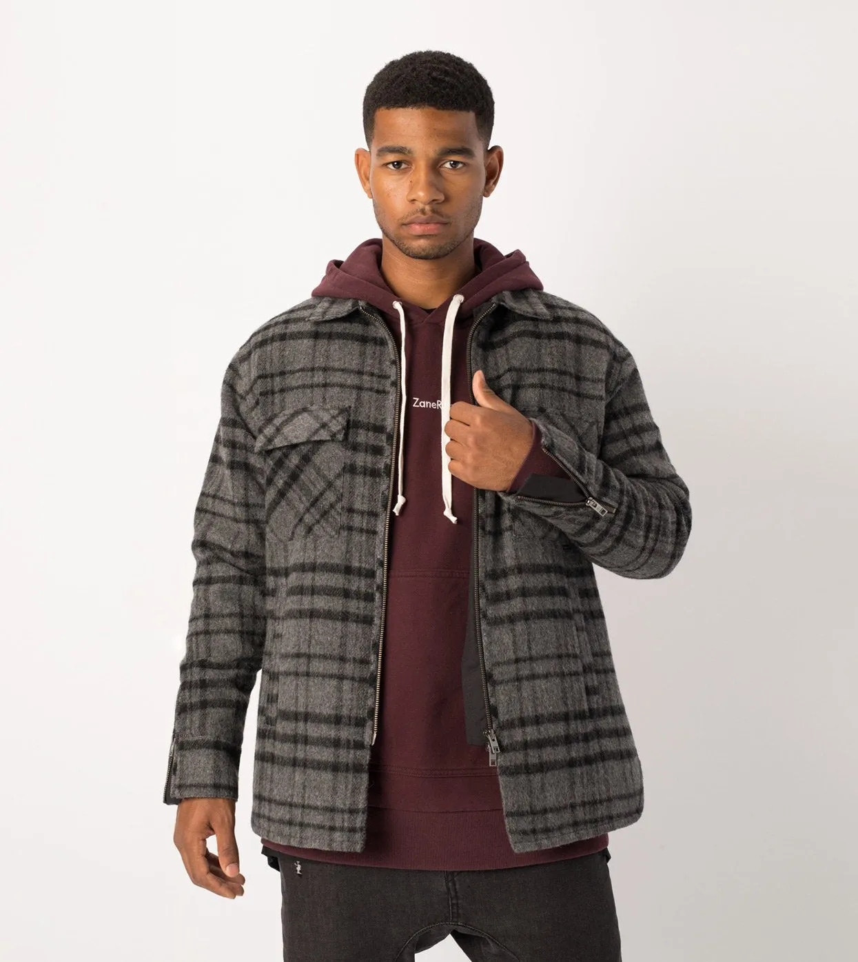 Rugger Plaid Shacket Charcoal Marle/Black - Sale