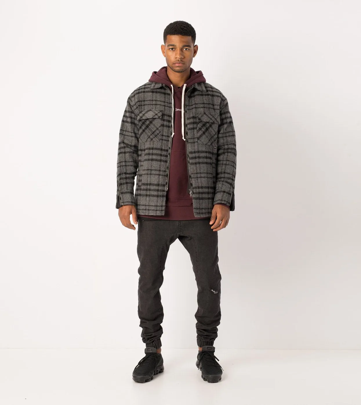 Rugger Plaid Shacket Charcoal Marle/Black - Sale