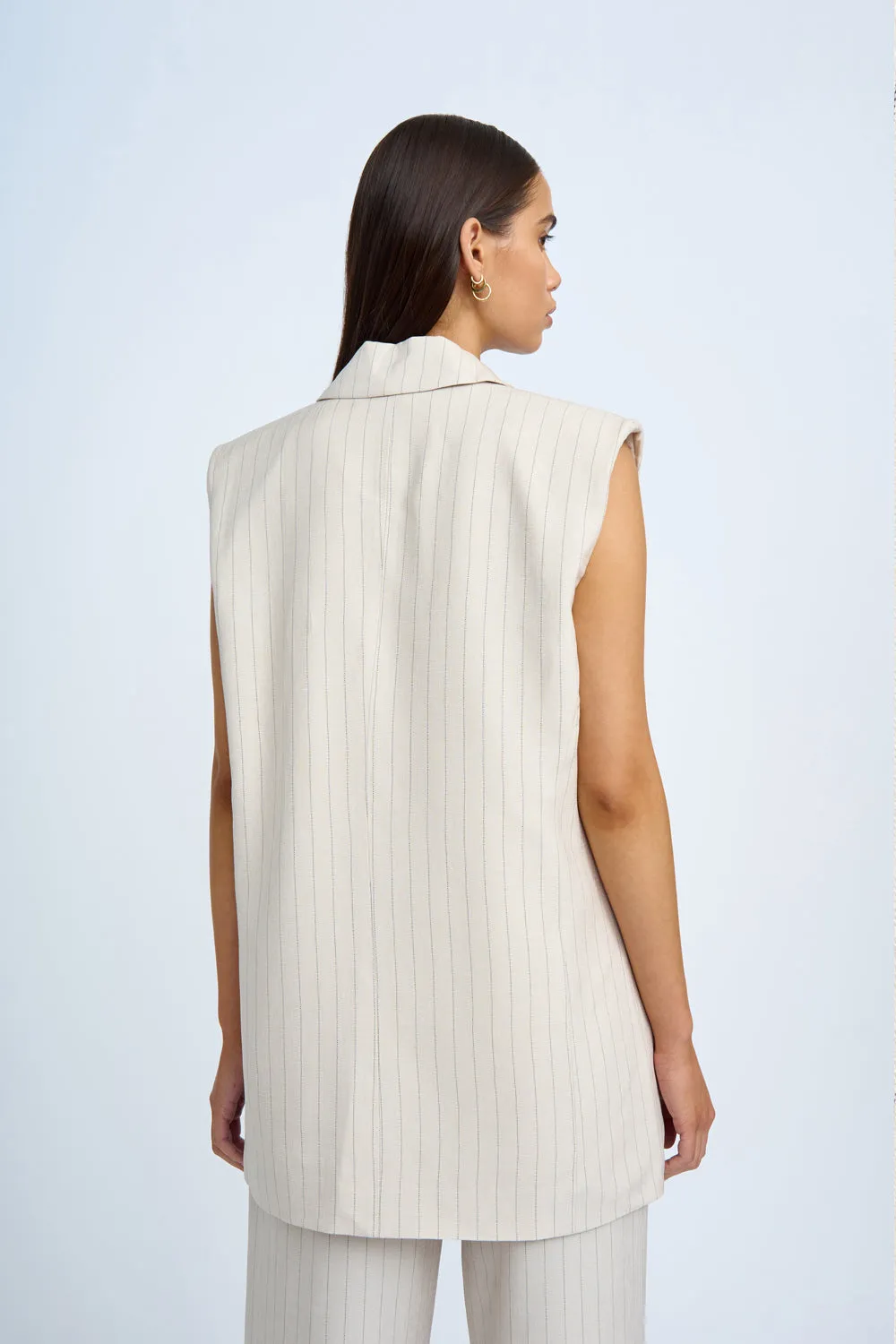 Rumi Sleeveless Pinstripe Blazer | Final Sale  - Oat Black Pinstripe