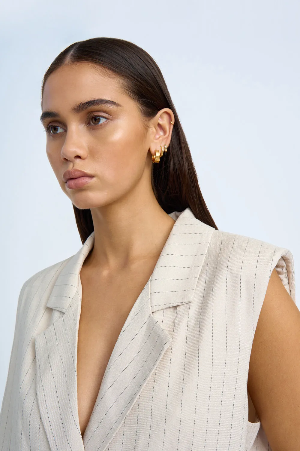 Rumi Sleeveless Pinstripe Blazer | Final Sale  - Oat Black Pinstripe