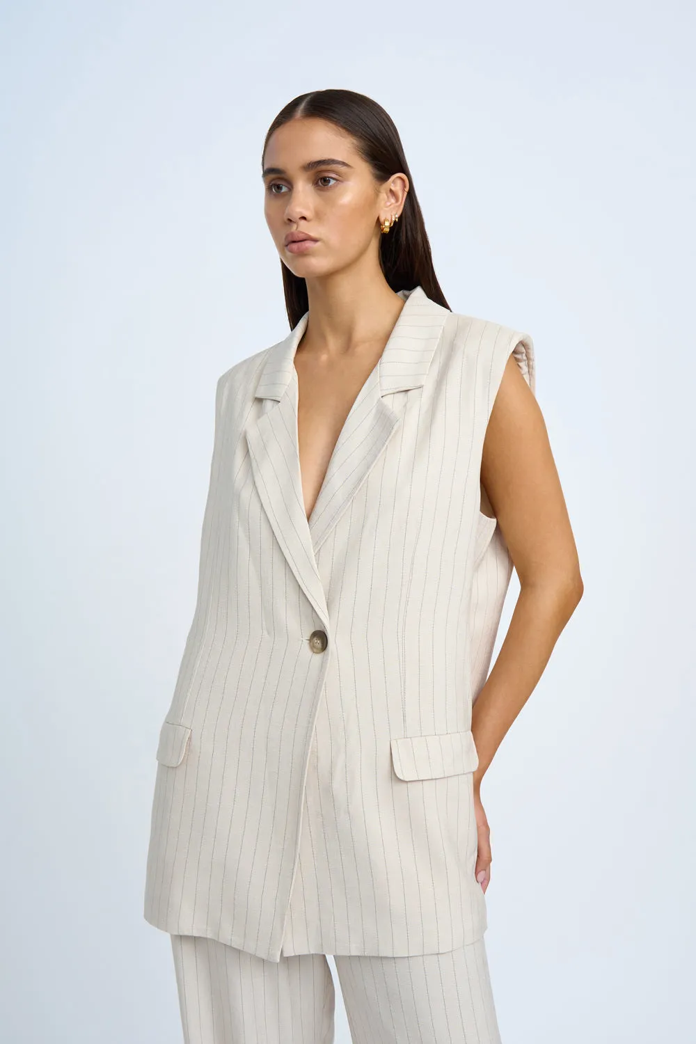 Rumi Sleeveless Pinstripe Blazer | Final Sale  - Oat Black Pinstripe