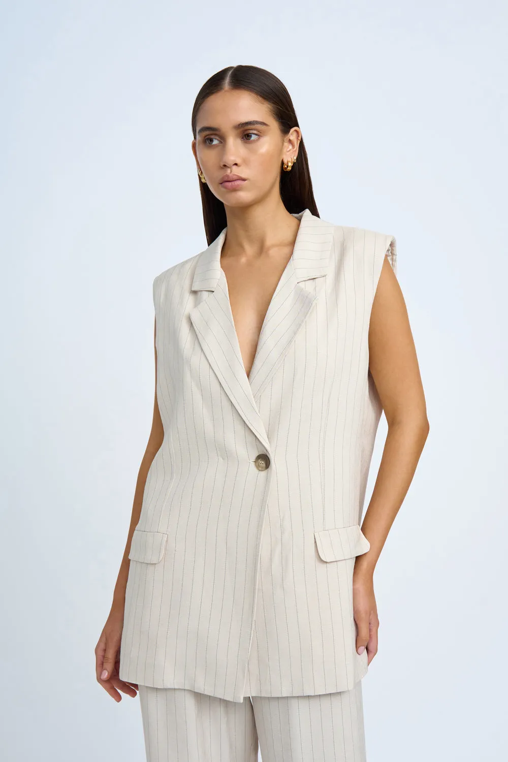 Rumi Sleeveless Pinstripe Blazer | Final Sale  - Oat Black Pinstripe