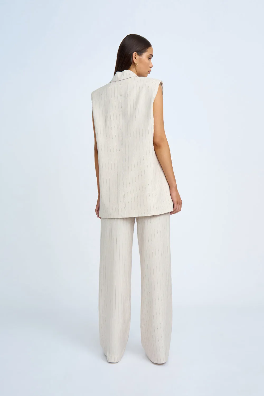 Rumi Sleeveless Pinstripe Blazer | Final Sale  - Oat Black Pinstripe