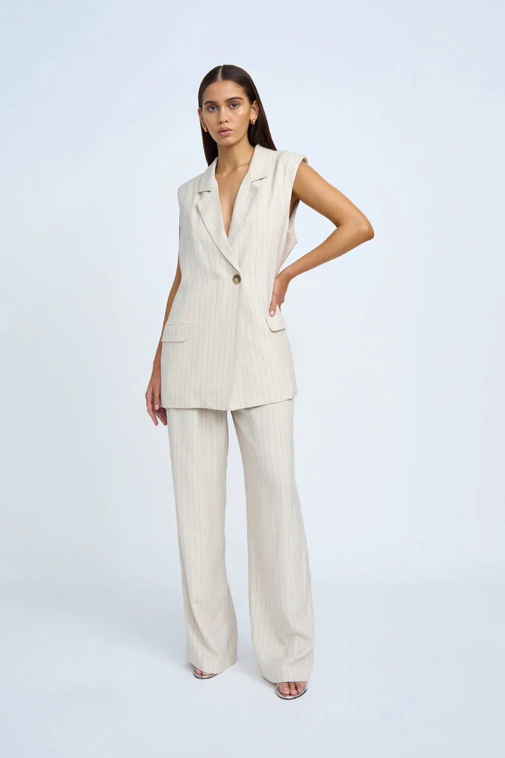 Rumi Sleeveless Pinstripe Blazer | Final Sale  - Oat Black Pinstripe