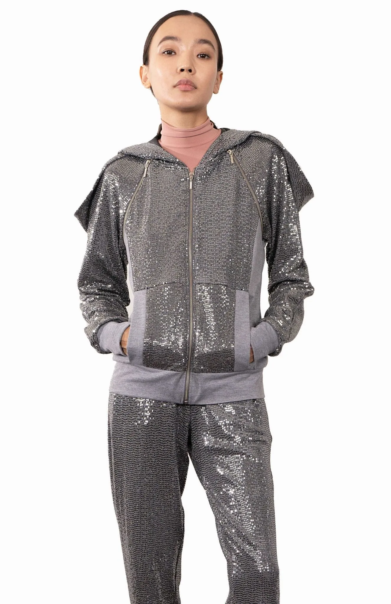 Saturn | Urban Chic: Draped Sequin Hoodie