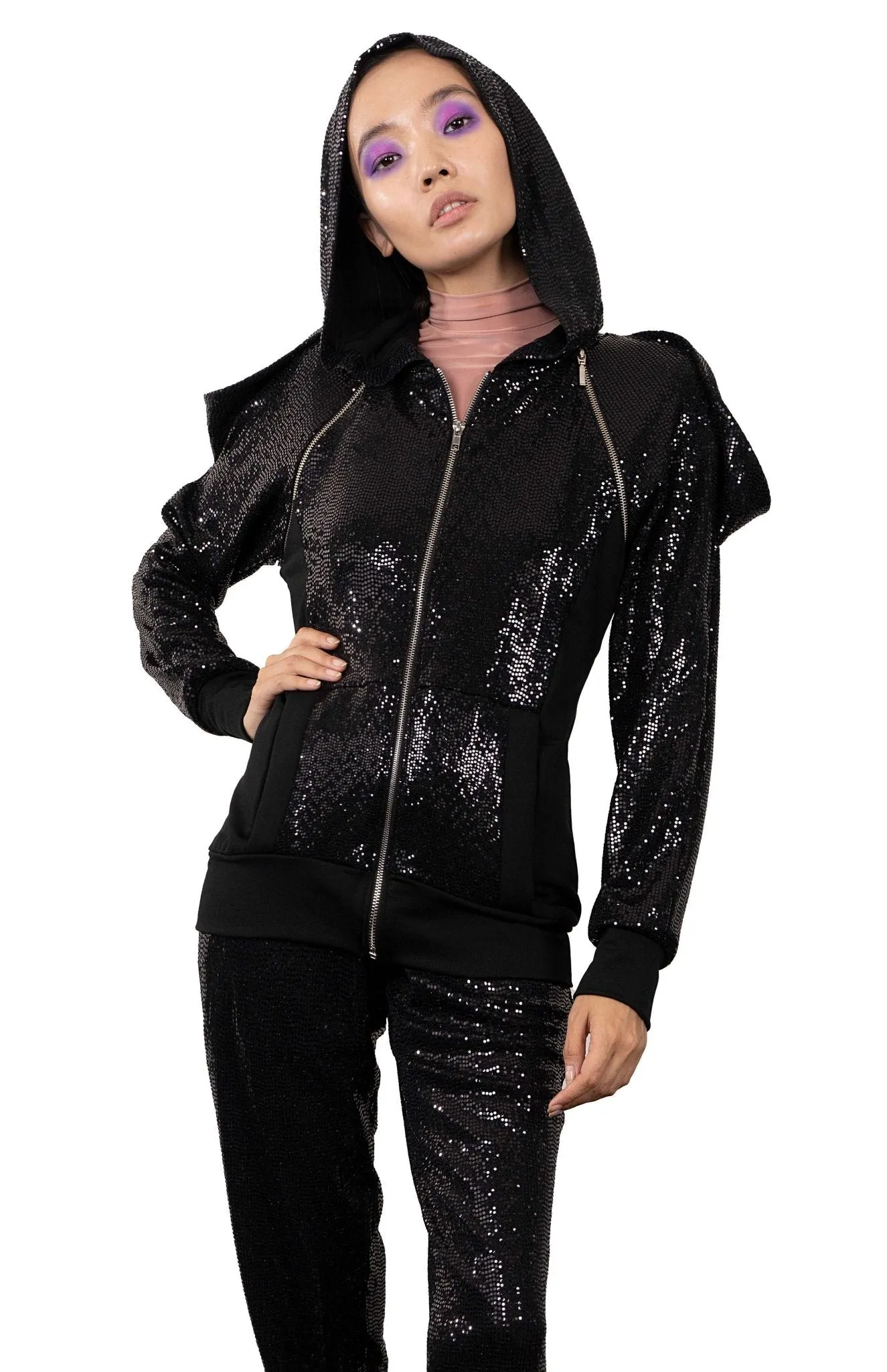 Saturn | Urban Chic: Draped Sequin Hoodie