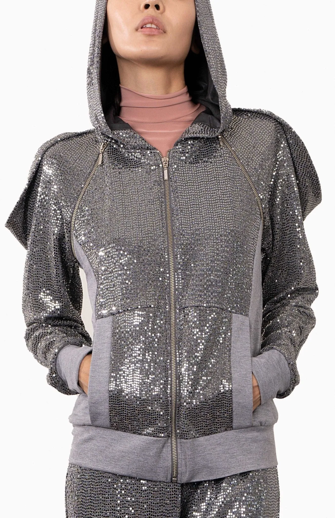 Saturn | Urban Chic: Draped Sequin Hoodie