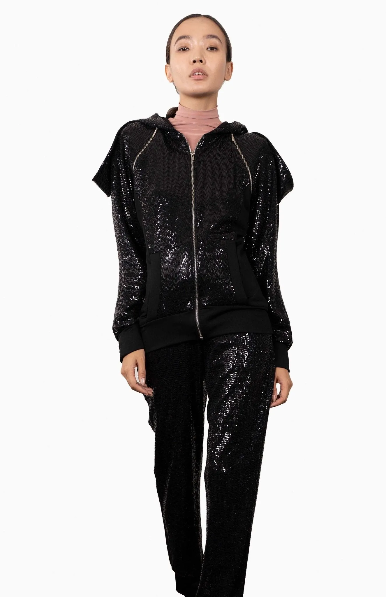 Saturn | Urban Chic: Draped Sequin Hoodie