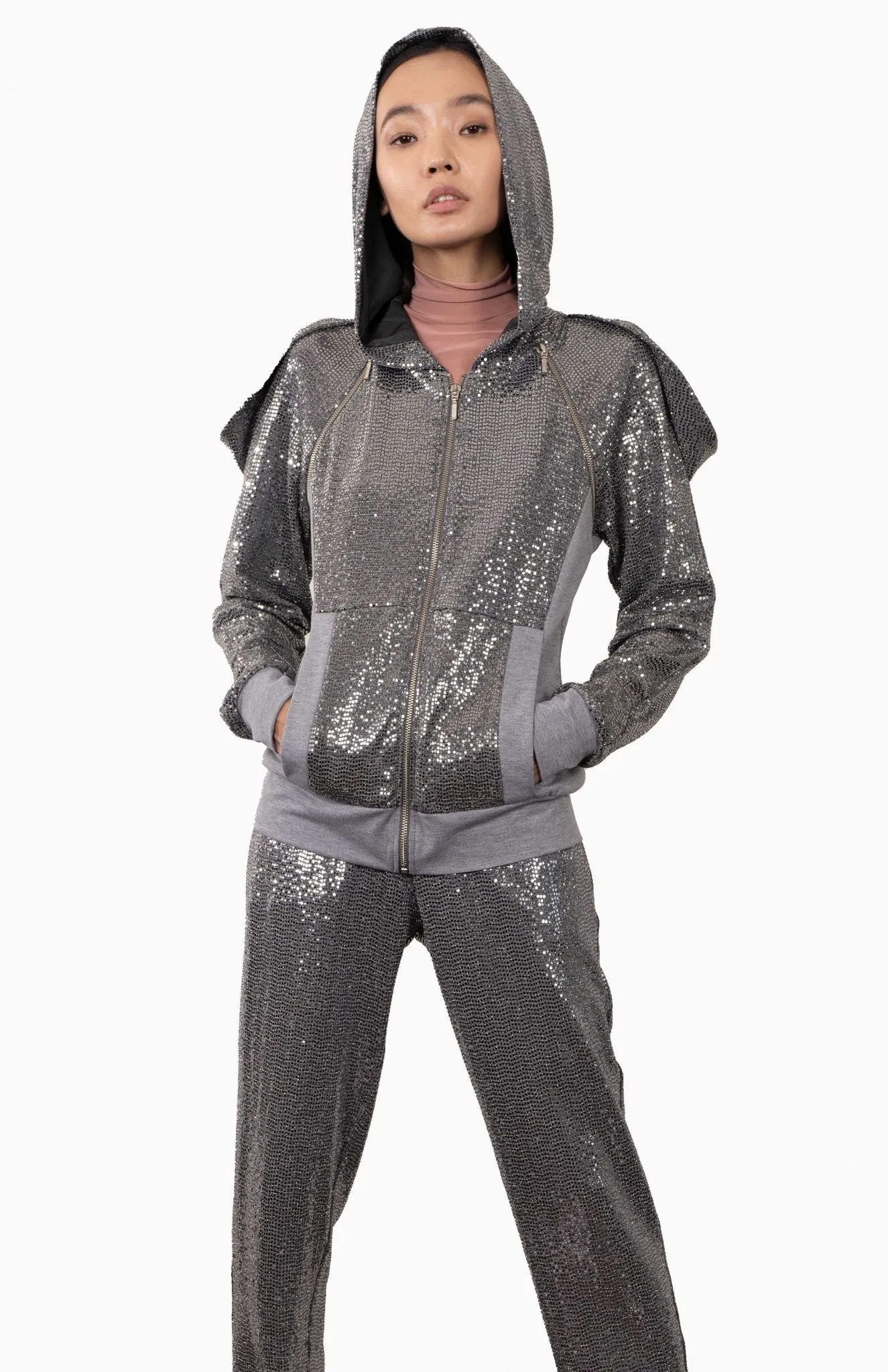 Saturn | Urban Chic: Draped Sequin Hoodie