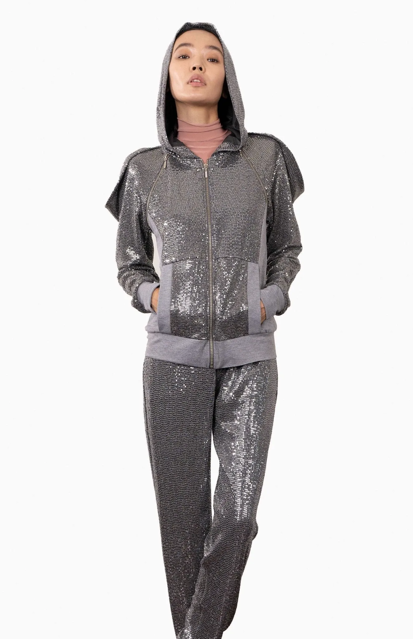Saturn | Urban Chic: Draped Sequin Hoodie