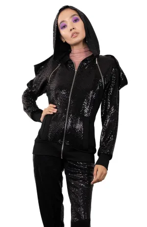 Saturn | Urban Chic: Draped Sequin Hoodie