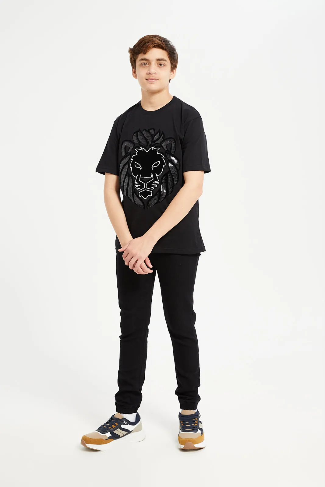 Senior Boys Black Basic Denim Joggers