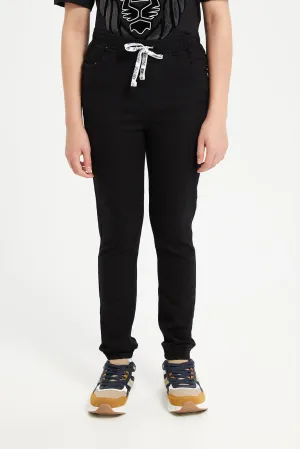 Senior Boys Black Basic Denim Joggers
