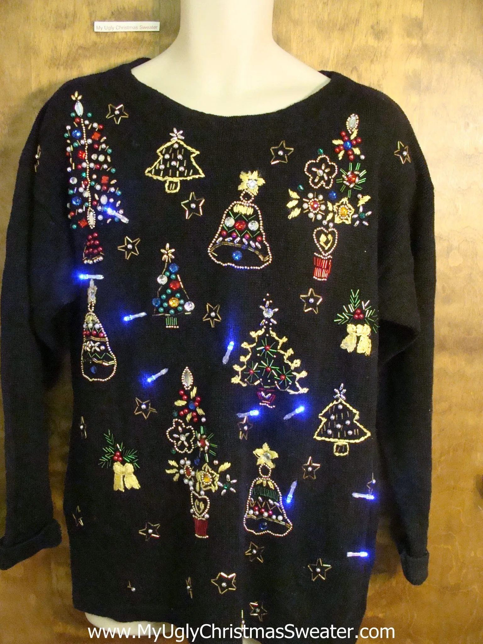 Seriously Blinged Trees Christmas Sweater with Lights