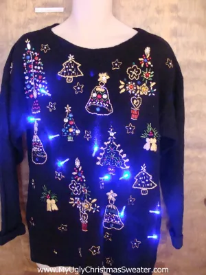 Seriously Blinged Trees Christmas Sweater with Lights