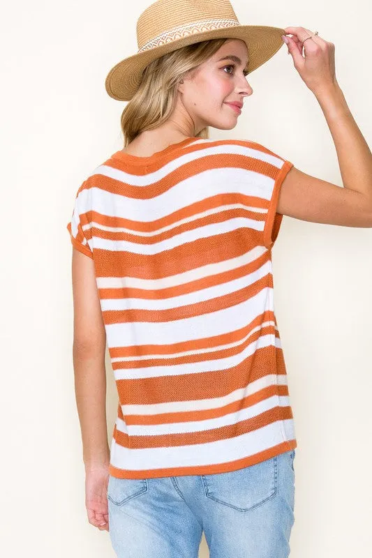 Short Sleeve Striped Sweater Top