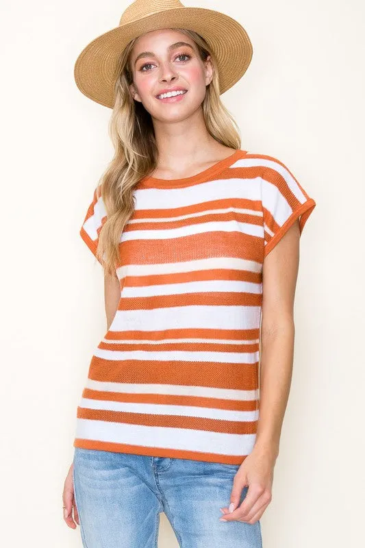 Short Sleeve Striped Sweater Top