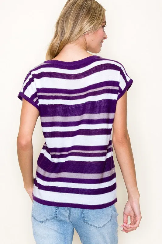 Short Sleeve Striped Sweater Top
