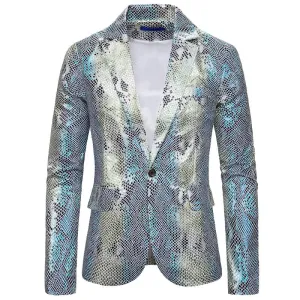 Silver Shiny Fish Scale Pattern Stage Costume Men Blazer
