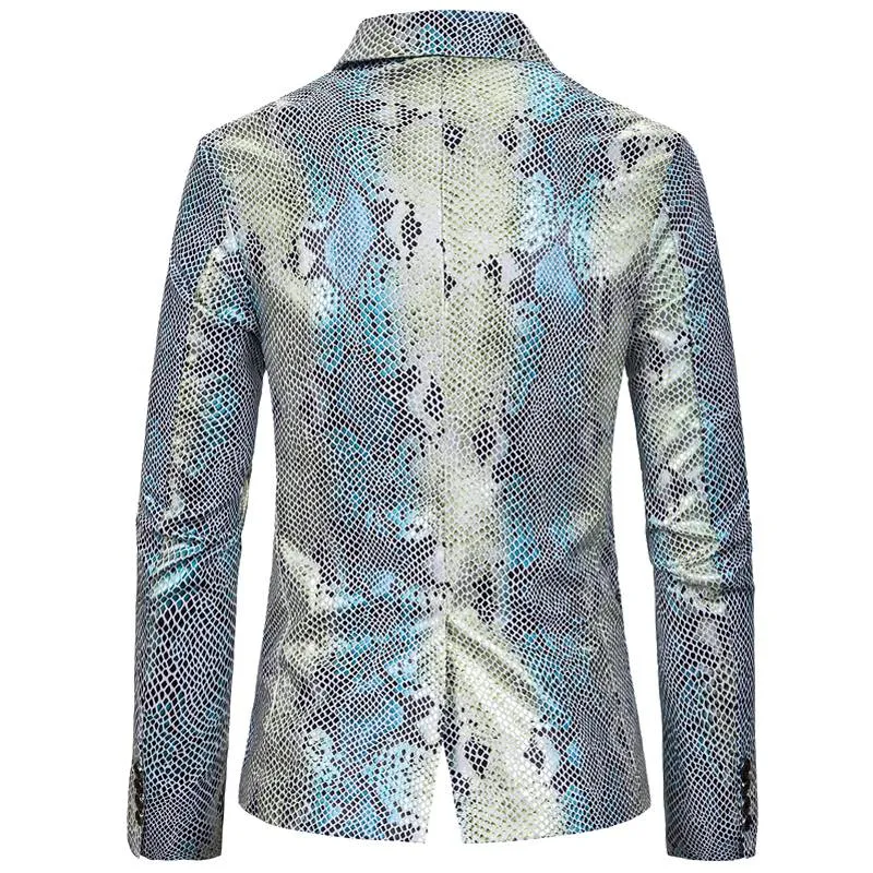 Silver Shiny Fish Scale Pattern Stage Costume Men Blazer