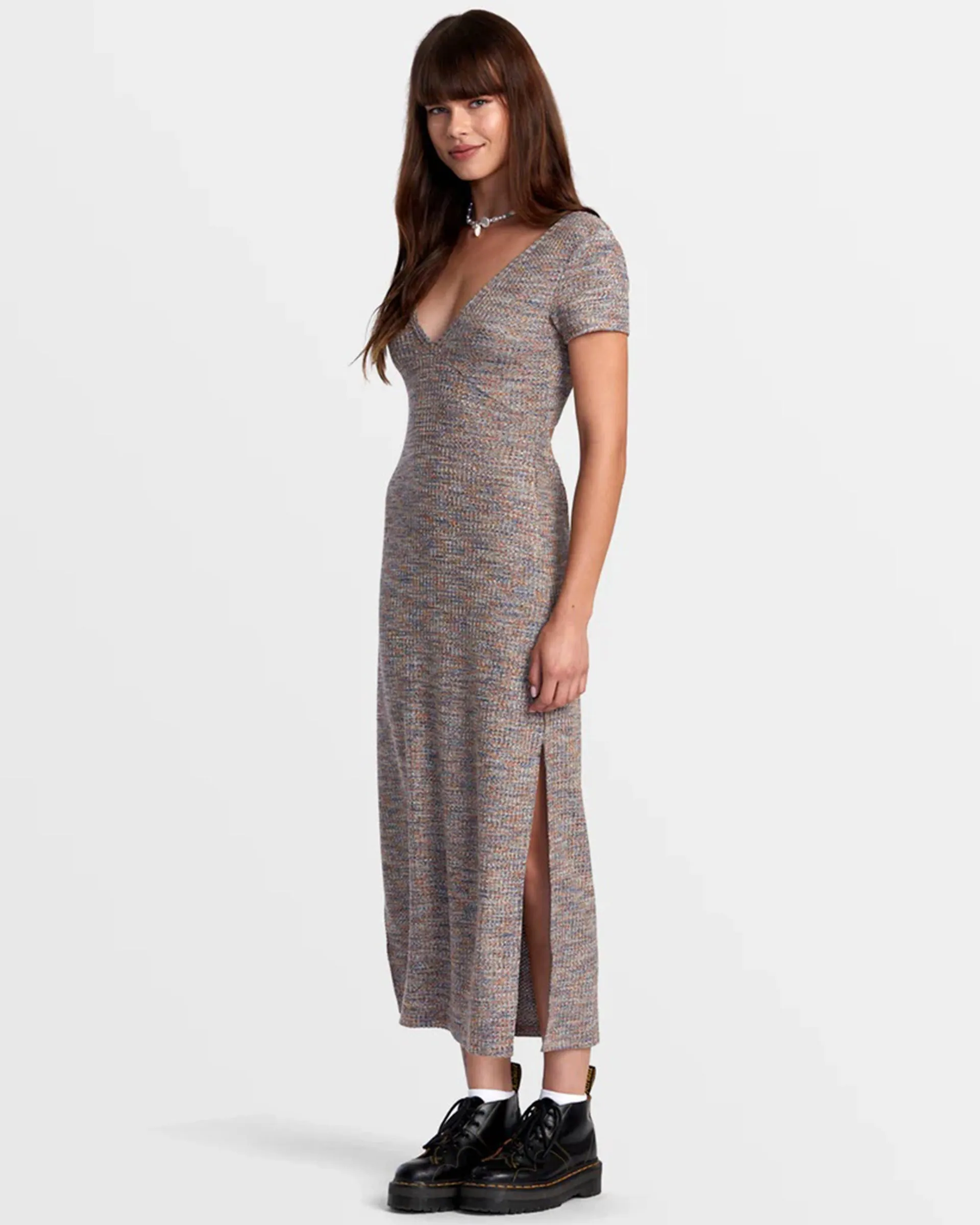 Smitten Marled V-Neck Midi Sweater Dress