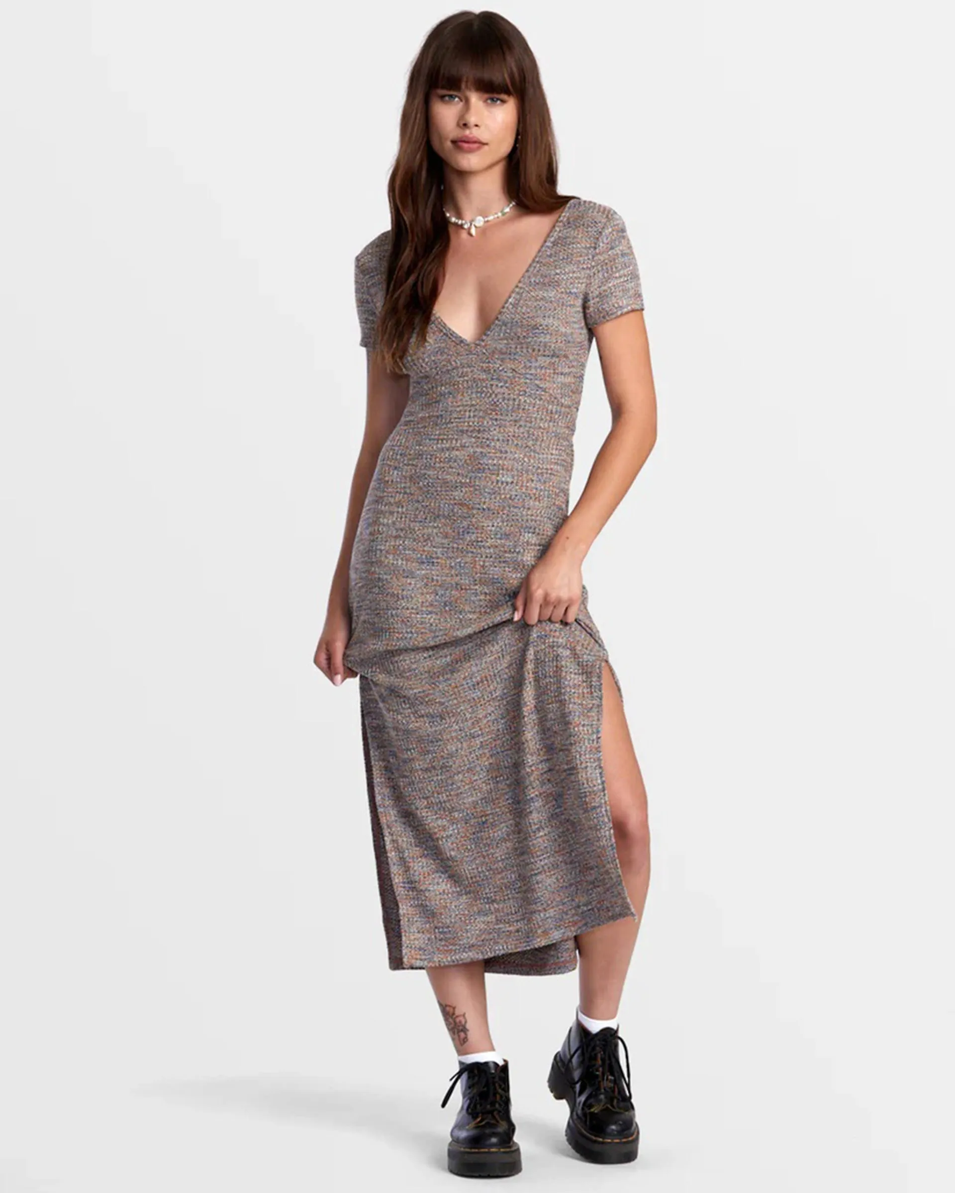 Smitten Marled V-Neck Midi Sweater Dress