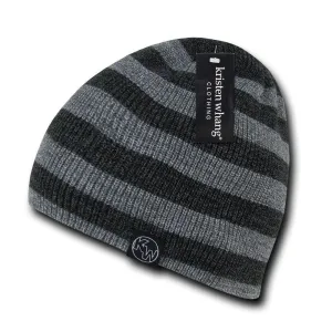 Striped Design Soft Double Lined Cuffed Uncuffed Beanies Caps Hats Winter