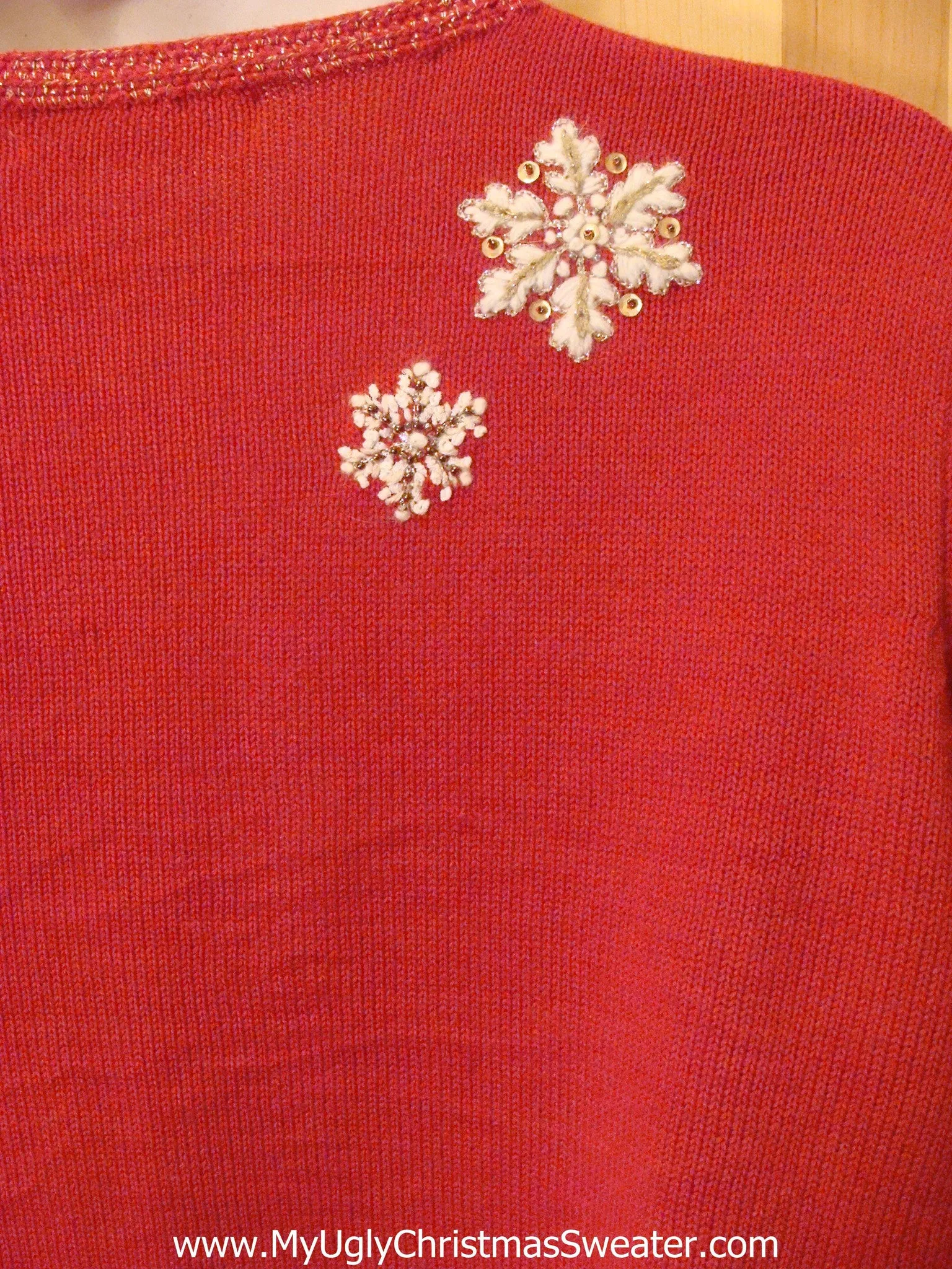 Tacky Cheap Christmas Sweater Red with Snowflakes