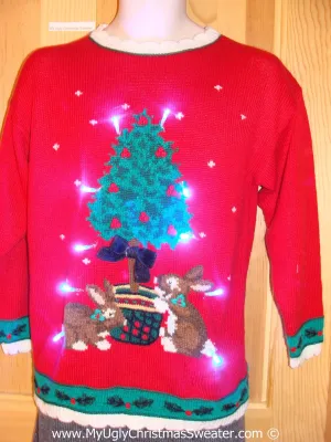 Tacky Red Xmas Sweater with Lights Rabbits and Tree (g138)