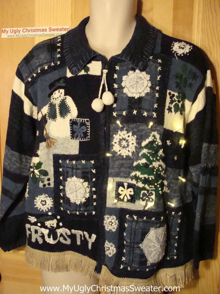 Tacky Ugly Christmas Sweater FROSTY with Lights and Fringe (g81)