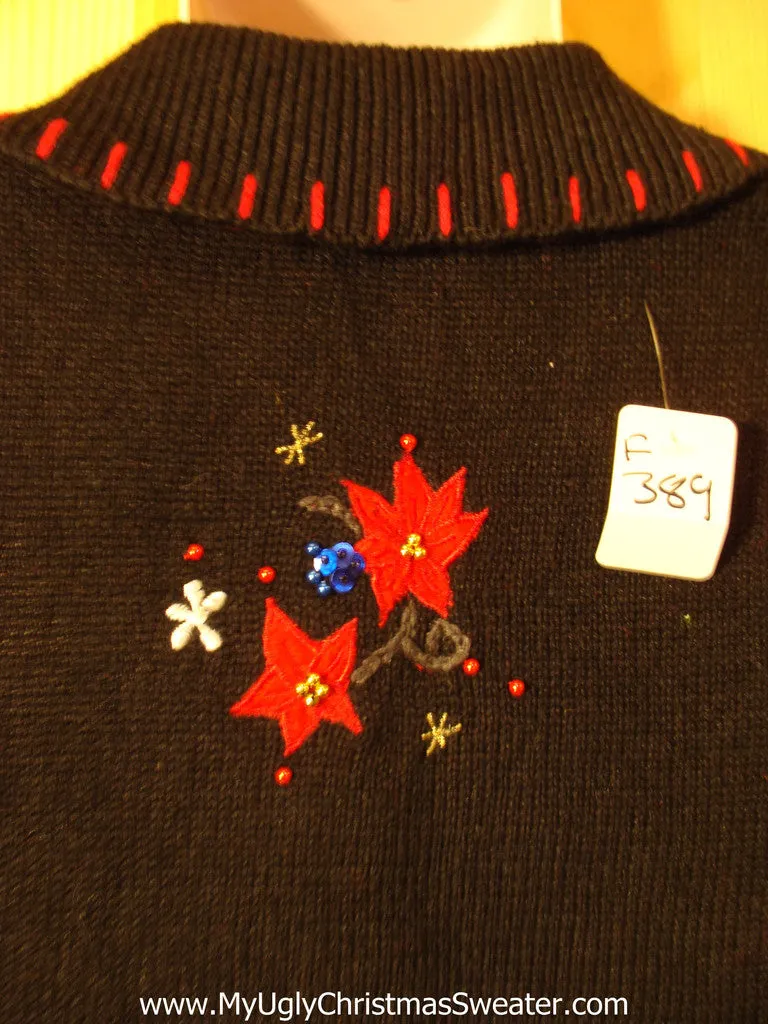 Tacky Ugly Christmas Sweater Vest with Colorful Festive Poinsettias and Ivy (f389)