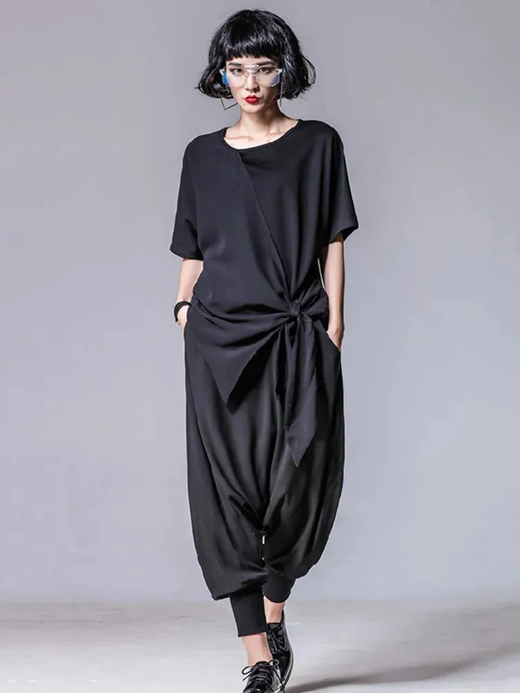 TEEK - Black Asymmetric Pleated Knit Shirt