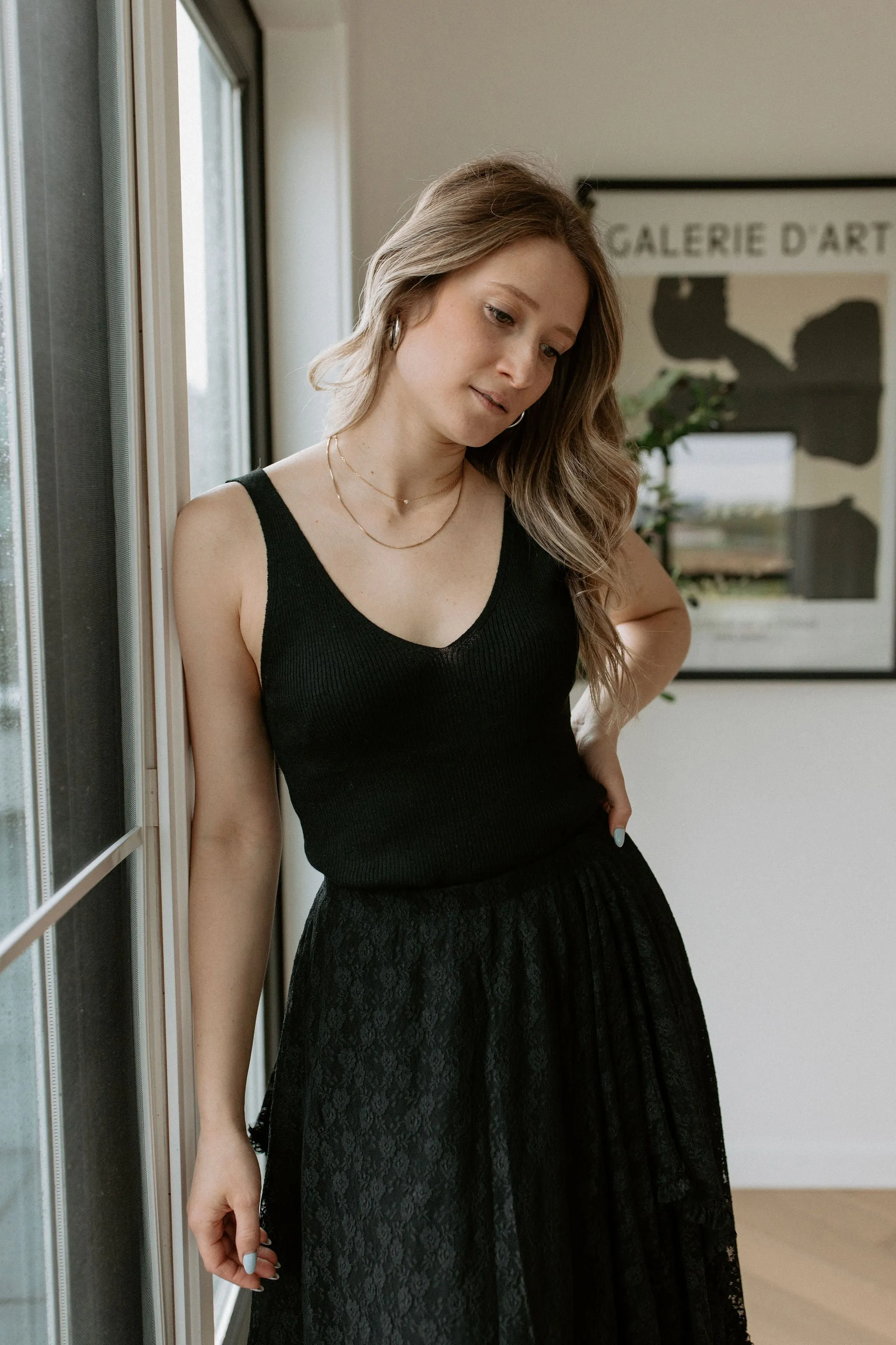 The Cotton Cashmere Ribbed Tank - Black