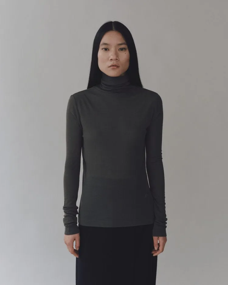 Thin Ribbed Roll Neck Top | Dark Gray