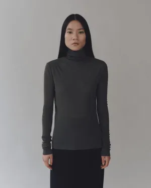 Thin Ribbed Roll Neck Top | Dark Gray