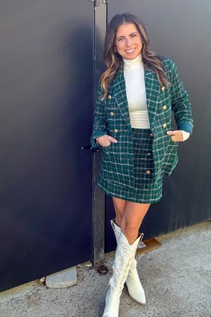 Tweed Blazer With Gold Buttons-Green