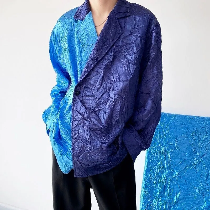 Two-Tone Blue Japanese Pleated Vintage Blazer
