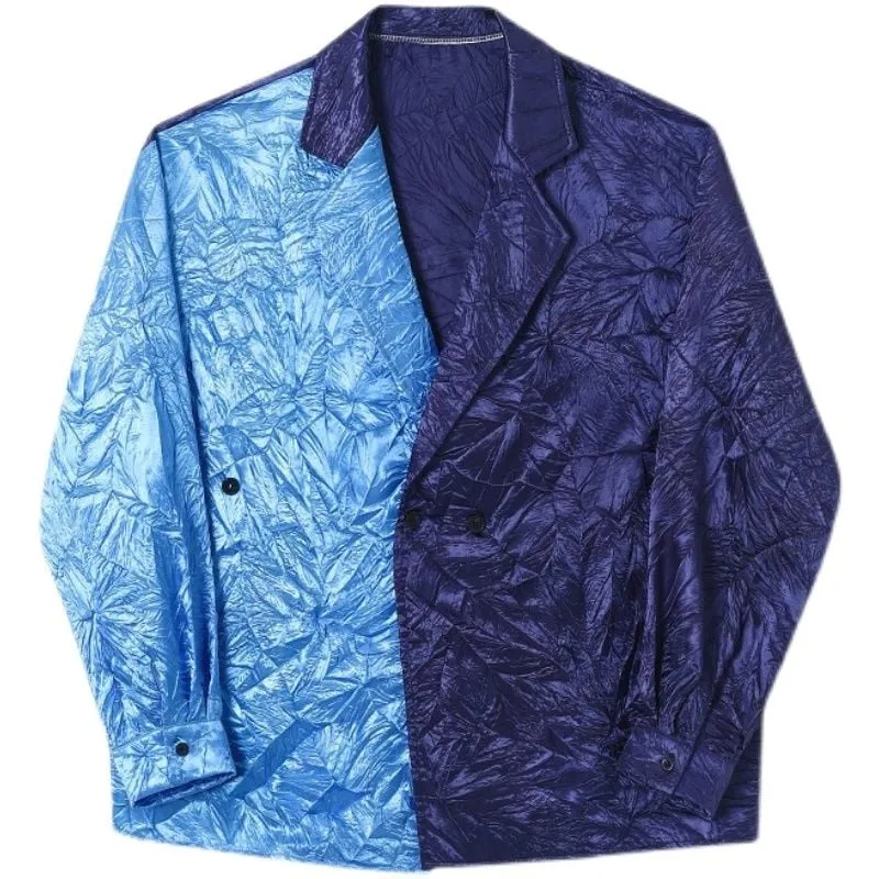 Two-Tone Blue Japanese Pleated Vintage Blazer